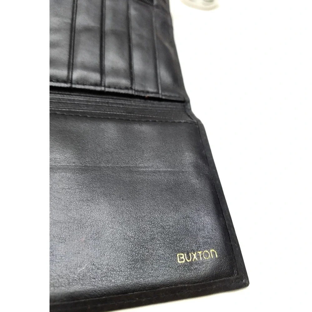Buxton Black Leather Kisslock Credit Card ID Window Trifold Wallet